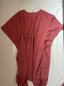 Elegant Red Kaftan Kurta with Gold Crane Print