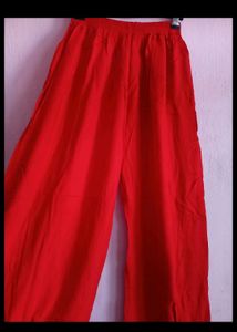 Vibrant Red Wide-Leg Pants plazo