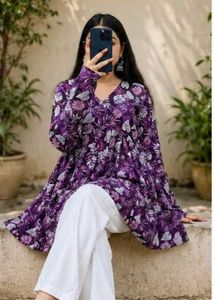 Beautiful Purple Floral Kurti-All Size