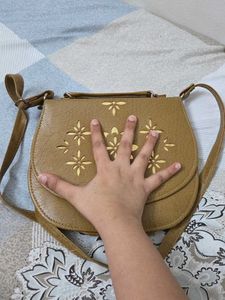 Brown Faux Leather Saddle Bag