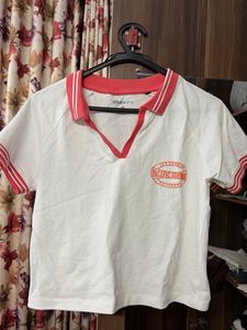 Cropped White Top with Red Trim
