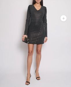 MISSMOSA Black Dress with Flat Rhinestones