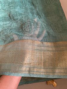 Elegant Teal Silk Saree with Mosaic Pallu