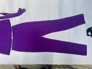 Purple designer Breasted Belted co ord rhinestone