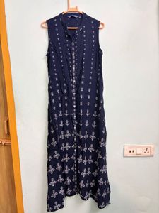 Navy Blue Printed Sleeveless Kurta