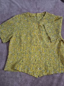 Yellow Printed Short Sleeve Top