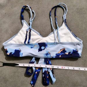 Stylish Blue Marble Print Bikini Top