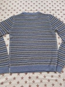 Blue Striped Crochet Sweater