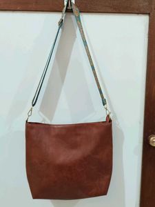 Brown Faux Leather Tote Bag