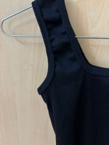 Black Ribbed Square Neck Tank Top