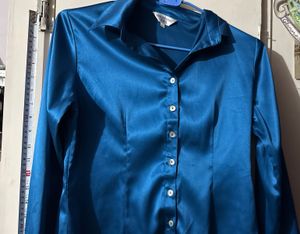 Elegant Teal Satin Shirt