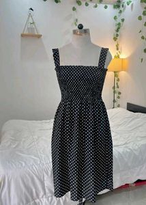 Black & White Polka Dot Smocked Dress