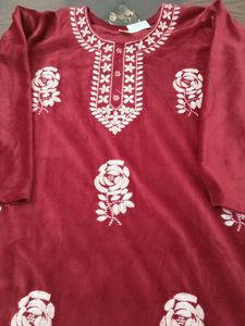 Embroidered Maroon Velvet Kurta set