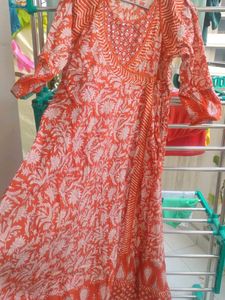 Orange Block Print Kurta