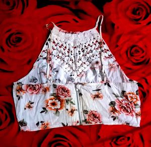 Floral Cropped Top with Lace Detail