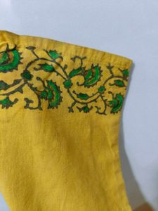 Yellow Printed Short Cotton Kurti
