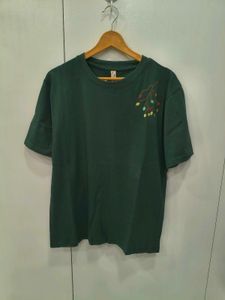 Green T-Shirt with Festive Lights Embroidery