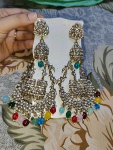 Exquisite Multi-Color Beaded Jhumka Earrings