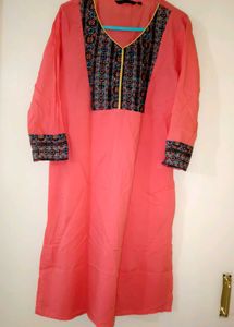 lifestyle Vibrant Coral Kurta with Intricate Embro