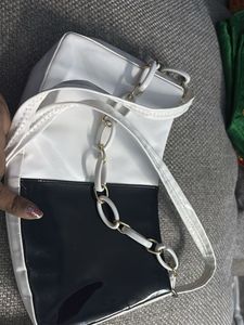 Chic White &amp; Black Patent Handbag