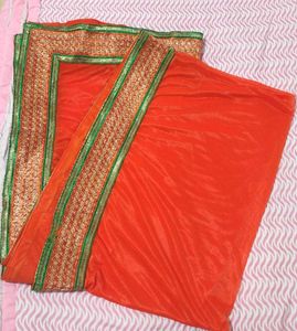 Vibrant Orange Dupatta with Embellished Border