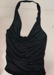 SHEIN BLACK HALTER COWL NECK TOP