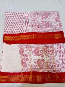 Red &amp; White South Cotton Saree