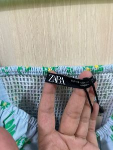 Zara Blue Floral Puff Sleeve Crop Top
