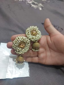 Elegant Pearl &amp; Gold Jhumka Earrings