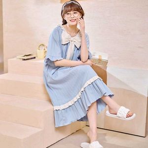 Cute Blue Pajama Dress with Bow