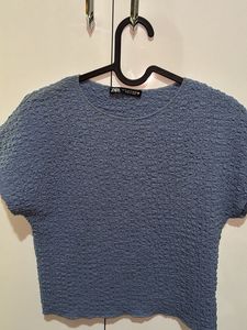 ZARA Textured Blue Top