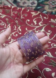 Set of Purple Glass Bangles with stone work