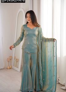 Corset Style Teal Sharara Set
