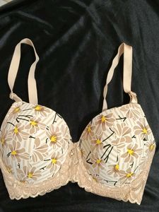 Floral Print Bra with Lace Trim