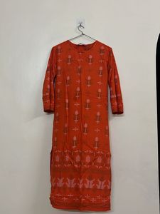 Vibrant Orange Kurta with Floral Print