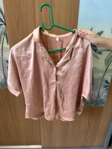 Satin Collared Button-Up Blouse