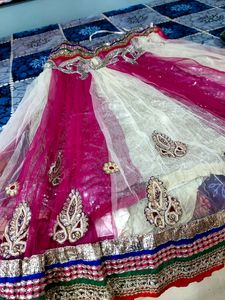Elegant White &amp; Pink Lehenga Skirt