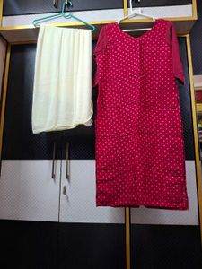 Red Polka Dot Kurta Set with Dupatta