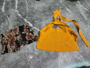 Chic Smocked Floral Tube Top &amp; Knit Halter