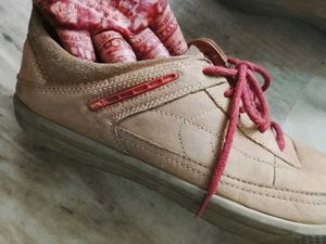 Casual Tan Shoes with Red Laces