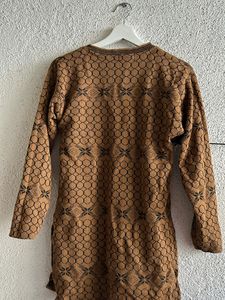 Beautiful Woolen Mustard Kurti With Stand Collar