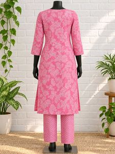 Pink Floral Print Kurta Set