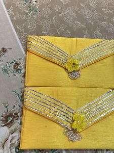 Set of 2 Yellow Embroidered Haldi Clutches