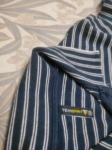 Women's Navy Blue Striped Ribbed Polo Crop Top