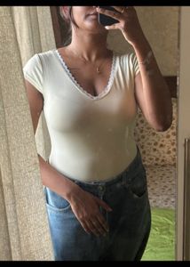 pastel yellow lace V-Neck savana top