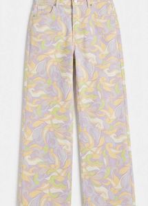 Retro Swirl Print Wide-Leg Jeans