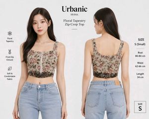 Urbanic Floral Tapestry Zip Crop Top