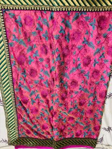 Vibrant Magenta Embroidered half saree model