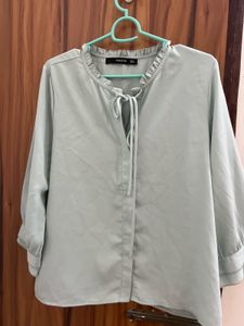 Elegant Light Blue Tie-Neck Blouse