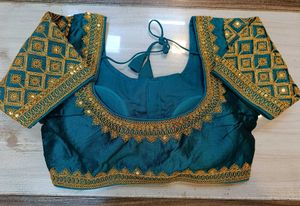 Teal &amp; Gold Embroidered Heavy Work Blouse